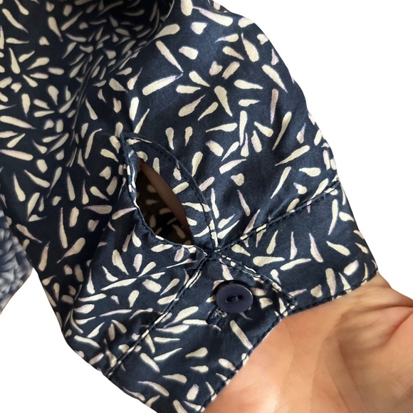 Garnet Hill Navy and White Silk Popover Blouse Size 12 - Picture 6 of 10